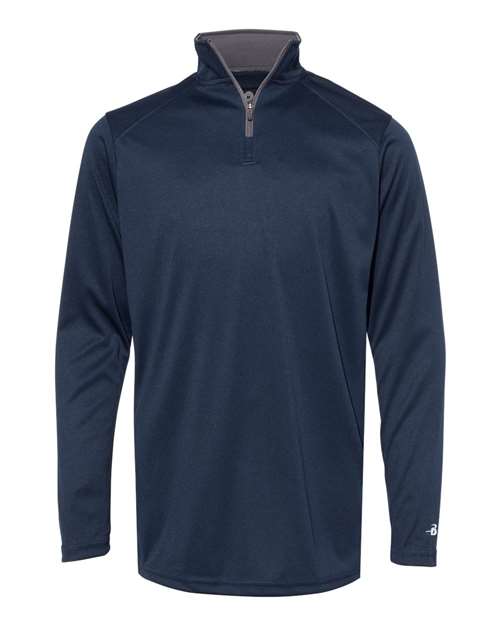 Badger 2102 Youth B-Core Quarter-Zip Pullover - Navy/ Graphite - front