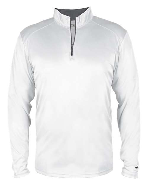 Badger 2102 Youth B-Core Quarter-Zip Pullover - White/ Graphite - front