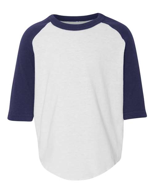 Augusta Sportswear 422 Toddler Three-Quarter Sleeve Baseball Jersey - White/ Navy - front