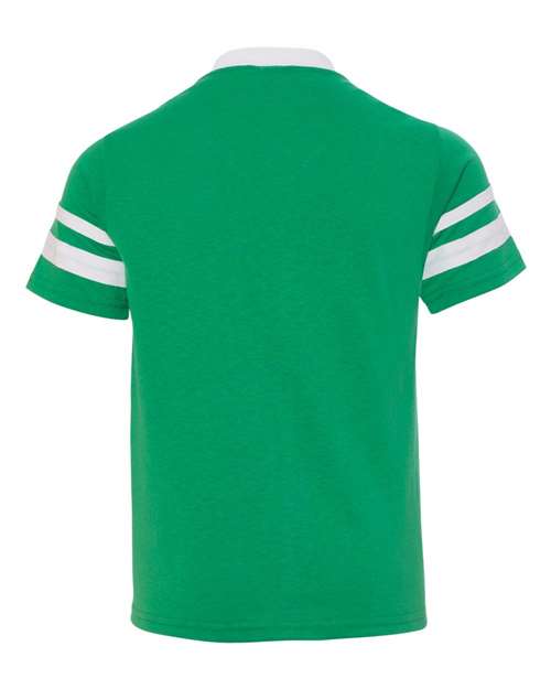 Augusta Sportswear 361 Youth V-Neck Jersey with Striped Sleeves - Kelly/ White - back