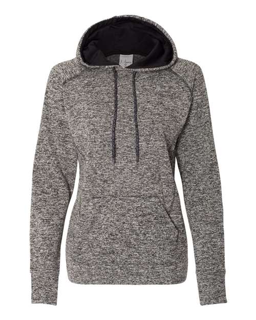 J. America 8616 Women’s Cosmic Fleece Hooded Sweatshirt - Charcoal Fleck/ Black - front
