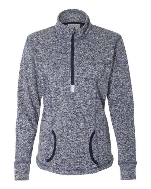 J. America 8617 Women's Cosmic Fleece Quarter-Zip Pullover - Navy Fleck/ Navy - front