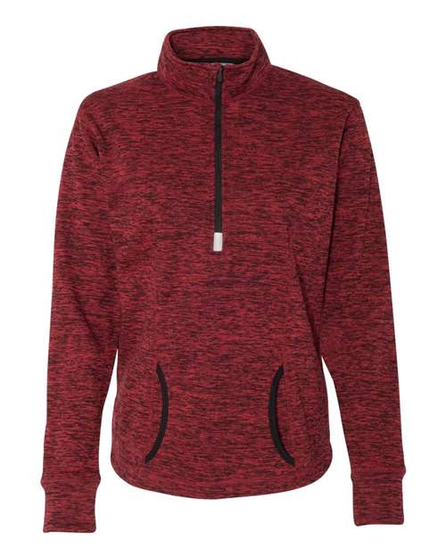 J. America 8617 Women's Cosmic Fleece Quarter-Zip Pullover - Red Fleck/ Black - front