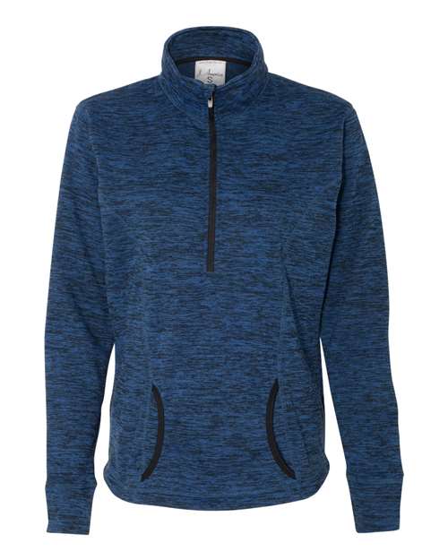 J. America 8617 Women's Cosmic Fleece Quarter-Zip Pullover - Royal Fleck/ Black - front