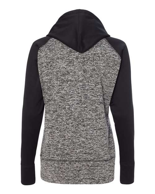J. America 8618 Women’s Colorblocked Cosmic Fleece Hooded Sweatshirt - Charcoal Fleck/ Black - back