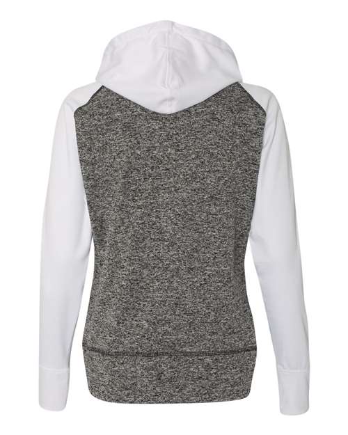 J. America 8618 Women’s Colorblocked Cosmic Fleece Hooded Sweatshirt - Charcoal Fleck/ White - back