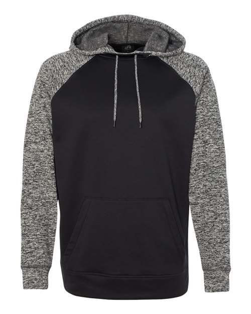 J. America 8612 Men's Colorblocked Cosmic Fleece Hooded Sweatshirt - Black/ Charcoal Fleck - front