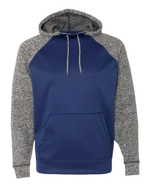 J. America 8612 Men's Colorblocked Cosmic Fleece Hooded Sweatshirt - Navy/ Charcoal Fleck - front