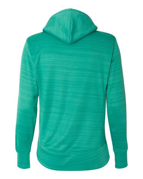 J. America 8662 Women's Odyssey Striped Performance Fleece Lapover Hooded Sweatshirt - Dynasty Green Stripe - back