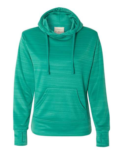 J. America 8662 Women's Odyssey Striped Performance Fleece Lapover Hooded Sweatshirt - Dynasty Green Stripe - front
