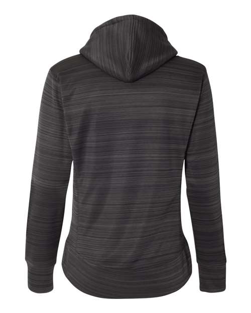 J. America 8662 Women's Odyssey Striped Performance Fleece Lapover Hooded Sweatshirt - Granite - back