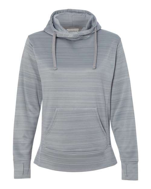 J. America 8662 Women's Odyssey Striped Performance Fleece Lapover Hooded Sweatshirt - Quarry - front