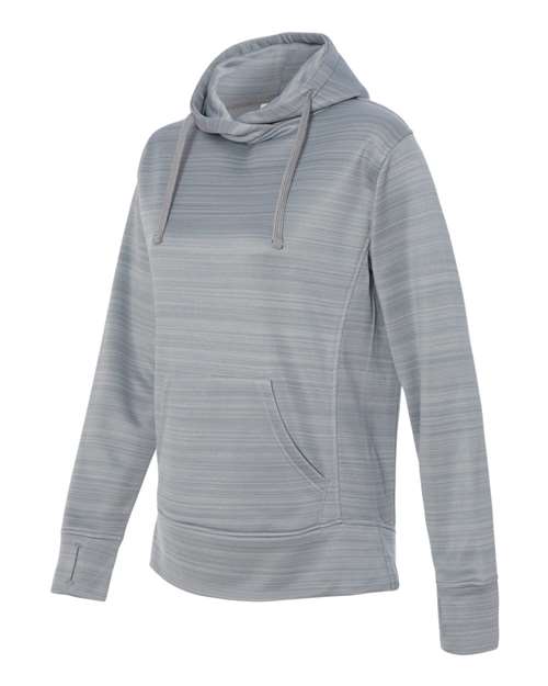 J. America 8662 Women's Odyssey Striped Performance Fleece Lapover Hooded Sweatshirt - Quarry - side