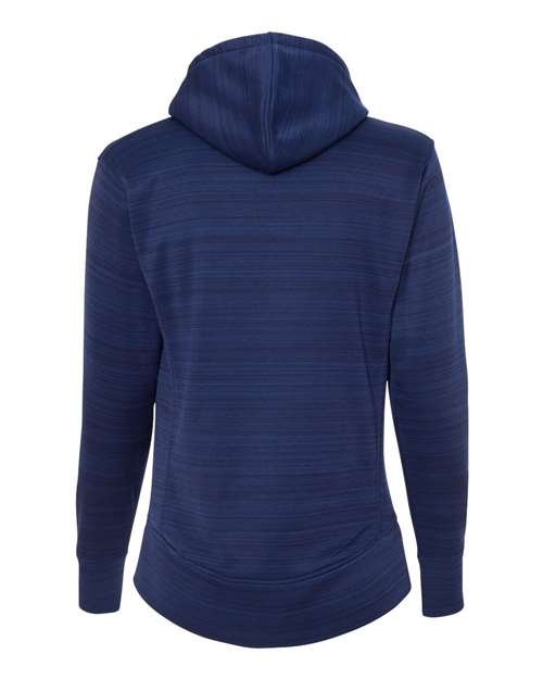 J. America 8662 Women's Odyssey Striped Performance Fleece Lapover Hooded Sweatshirt - Sapphire - back