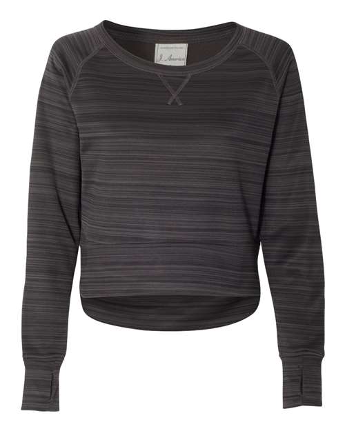 J. America 8663 Women's Odyssey Striped Performance Fleece Hi-Low Crewneck Sweatshirt - Granite - front