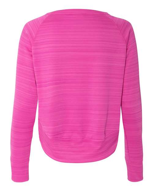 J. America 8663 Women's Odyssey Striped Performance Fleece Hi-Low Crewneck Sweatshirt - Passion Pink Stripe - back