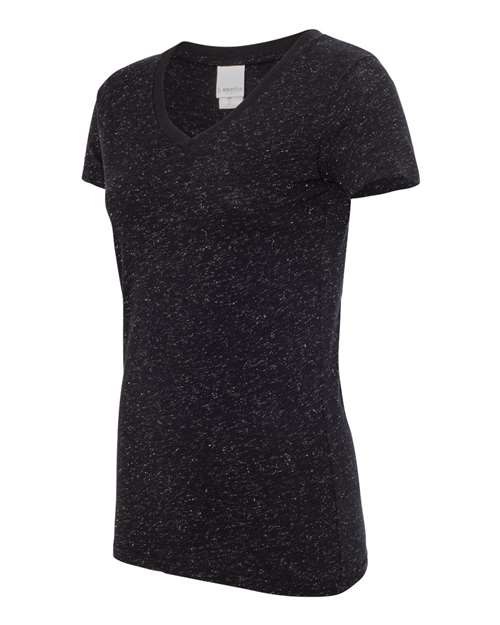 J. America 8136 Women’s Glitter V-Neck T-Shirt - Black/ Silver - side