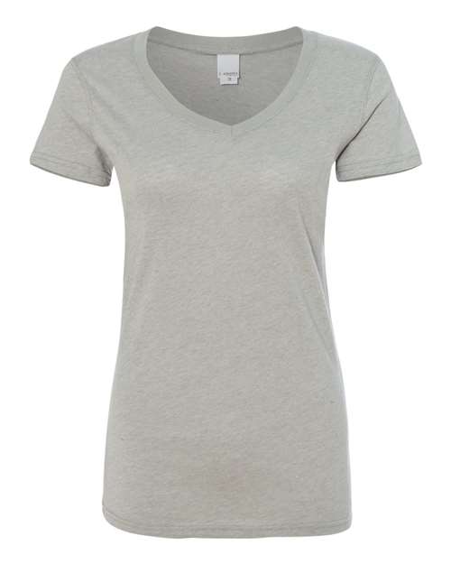 J. America 8136 Women’s Glitter V-Neck T-Shirt - Oxford/ Silver - front