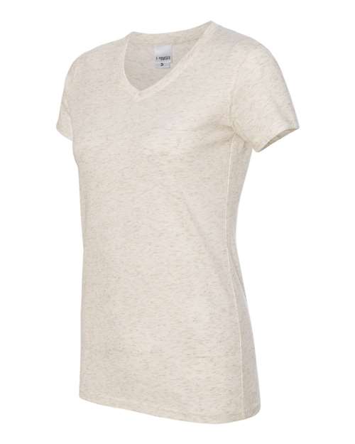 J. America 8136 Women’s Glitter V-Neck T-Shirt - Pearl/ Gold - side