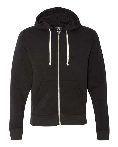 J. America 8872 Men's Triblend Full-Zip Hooded Sweatshirt - Black Solid - front