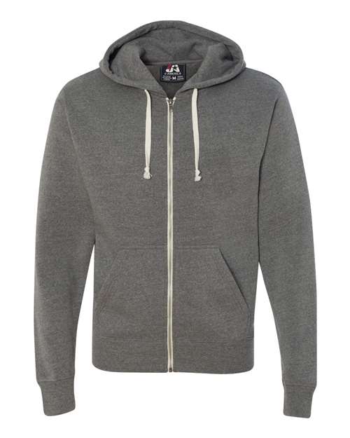 J. America 8872 Men's Triblend Full-Zip Hooded Sweatshirt - Smoke Triblend - front