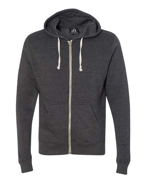 J. America 8872 Men's Triblend Full-Zip Hooded Sweatshirt - Black Triblend - front