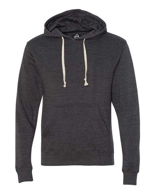 J. America 8871 Men's Triblend Fleece Hooded Sweatshirt - Black Triblend - front