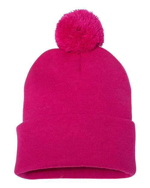 Sportsman SP15 12" Pom-Pom Cuffed Beanie - Neon Fuchsia - back