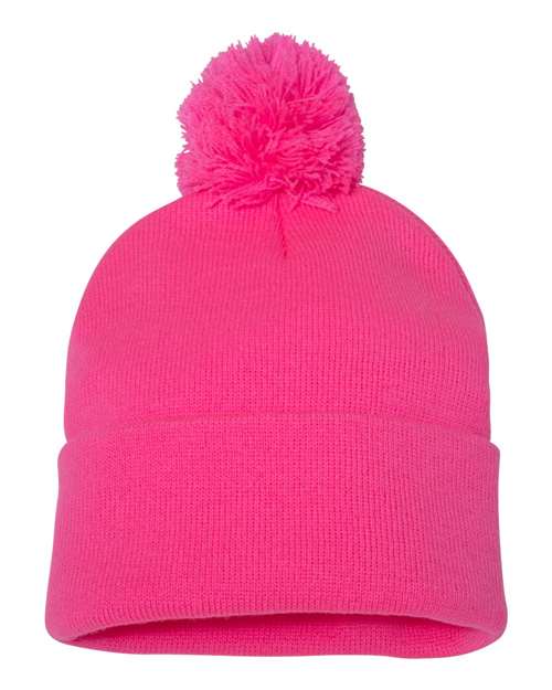 Sportsman SP15 12" Pom-Pom Cuffed Beanie - Neon Pink - back