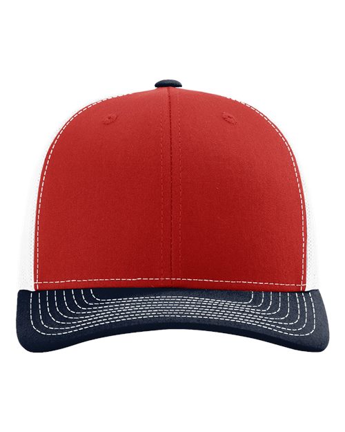 Richardson 112 Snapback Trucker Cap - Red/ White/ Navy - front