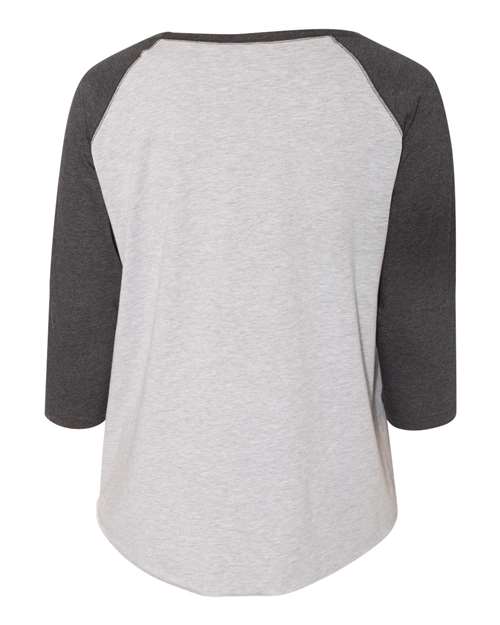 LAT 3830 Women's Curvy Collection Baseball Three-Quarter Sleeve Tee - Vintage Heather/ Vintage Smoke - back