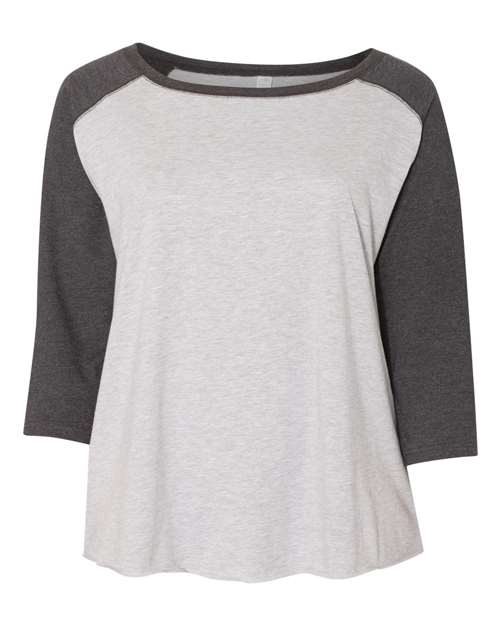 LAT 3830 Women's Curvy Collection Baseball Three-Quarter Sleeve Tee - Vintage Heather/ Vintage Smoke - front