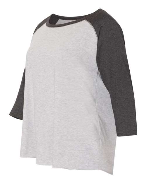 LAT 3830 Women's Curvy Collection Baseball Three-Quarter Sleeve Tee - Vintage Heather/ Vintage Smoke - side