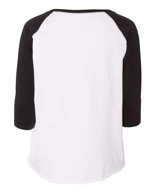 LAT 3830 Women's Curvy Collection Baseball Three-Quarter Sleeve Tee - White/ Black - back