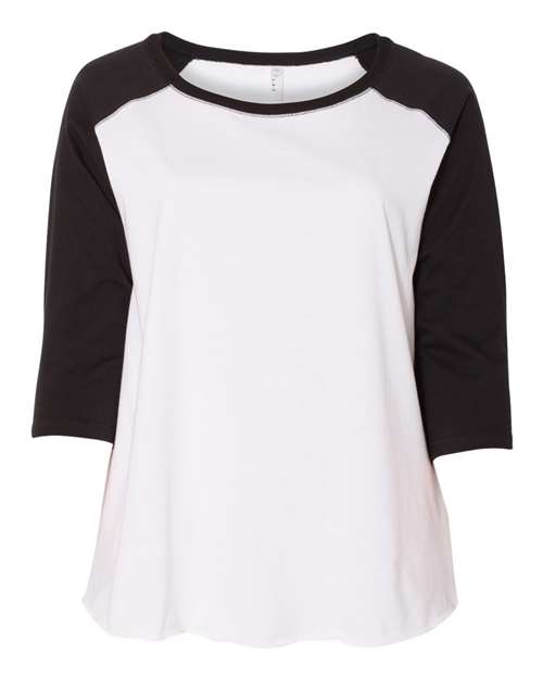 LAT 3830 Women's Curvy Collection Baseball Three-Quarter Sleeve Tee - White/ Black - front