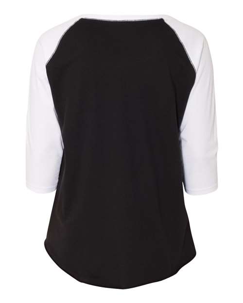 LAT 3830 Women's Curvy Collection Baseball Three-Quarter Sleeve Tee - Black/ White - back