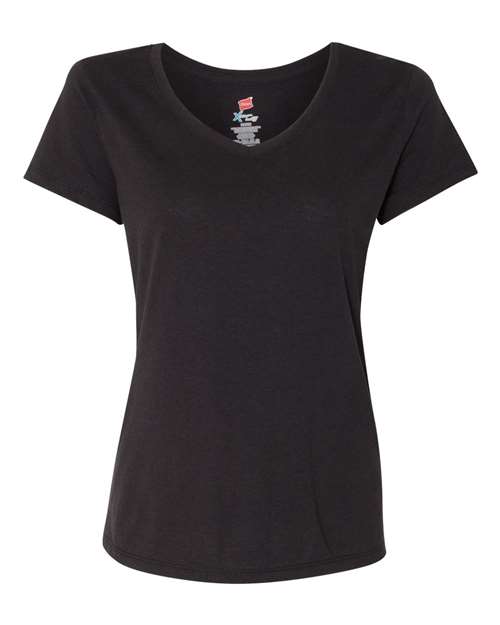 Hanes 42VT Women's Perfect-T Triblend V-Neck T-Shirt - Black Triblend - front