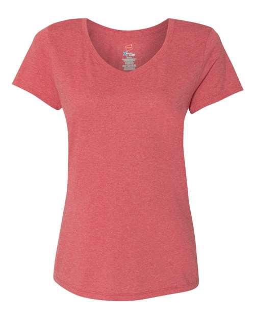 Hanes 42VT Women's Perfect-T Triblend V-Neck T-Shirt - Red Triblend - front