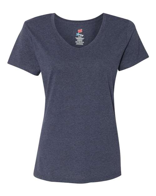 Hanes 42VT Women's Perfect-T Triblend V-Neck T-Shirt - Navy Triblend - front