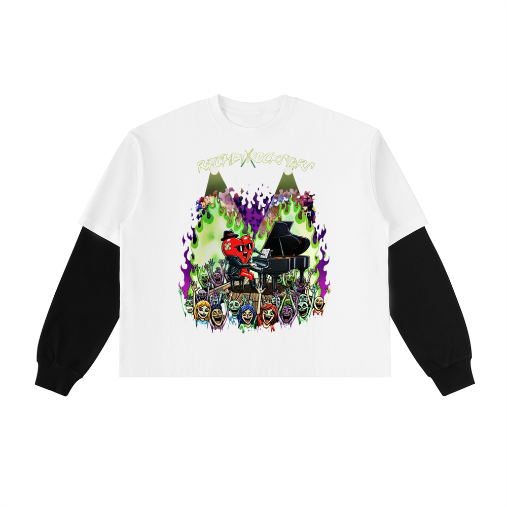 Layered Contrast Sleeve Cotton T-Shirt