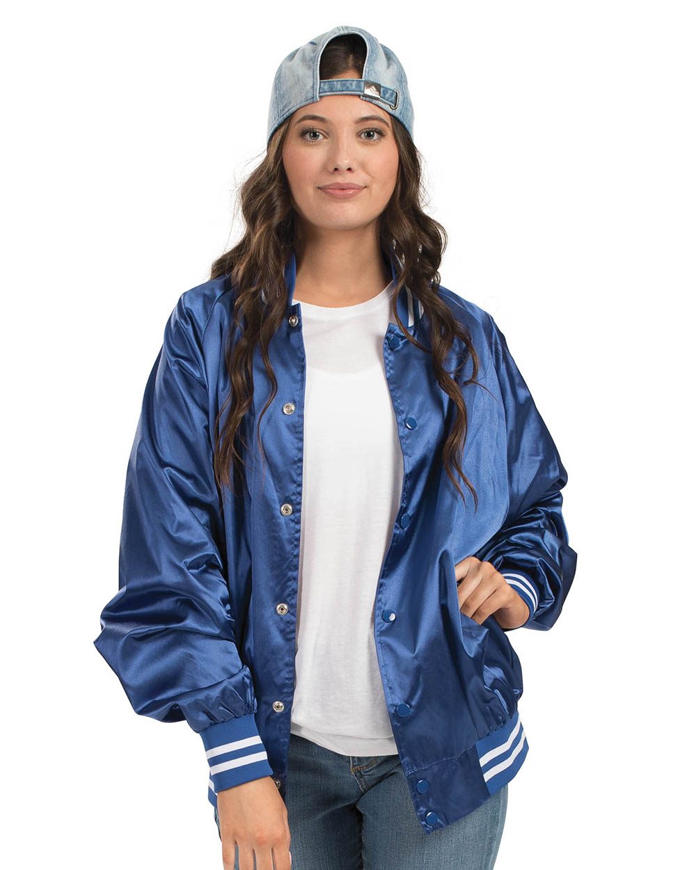 Augusta Sportswear 3610 Unisex Satin Baseball Jacket Striped Trim - style