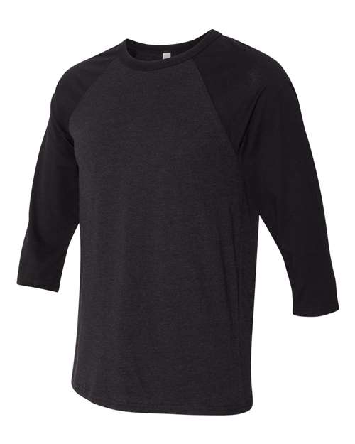 BELLA + CANVAS 3200 Unisex Three-Quarter Sleeve Baseball Tee - Black Heather/ Black - side