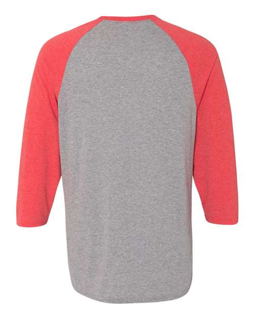 JERZEES 601RR Unisex Triblend Three-Quarter Raglan Baseball T-Shirt - Oxford/ Fiery Red Heather - back