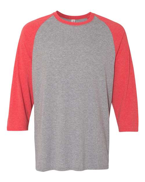 JERZEES 601RR Unisex Triblend Three-Quarter Raglan Baseball T-Shirt - Oxford/ Fiery Red Heather - front