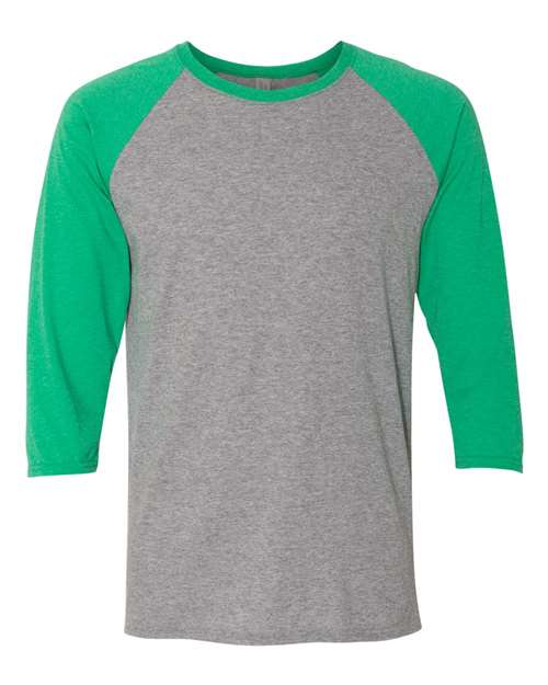 JERZEES 601RR Unisex Triblend Three-Quarter Raglan Baseball T-Shirt - Oxford/ Irish Green Heather - front