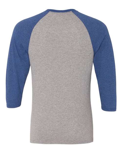 JERZEES 601RR Unisex Triblend Three-Quarter Raglan Baseball T-Shirt - Oxford/ True Blue Heather - back