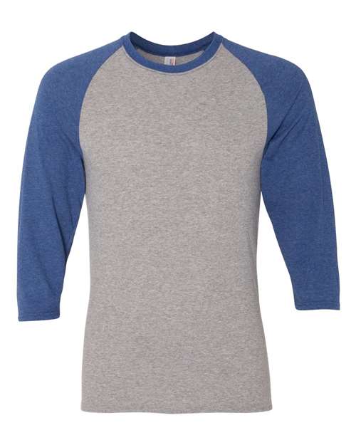 JERZEES 601RR Unisex Triblend Three-Quarter Raglan Baseball T-Shirt - Oxford/ True Blue Heather - front