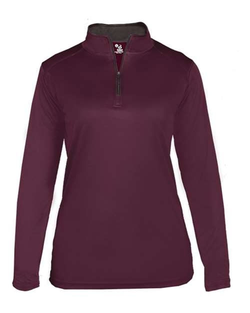 Badger 4103 Women’s B-Core Quarter-Zip Pullover - Maroon/ Graphite - front