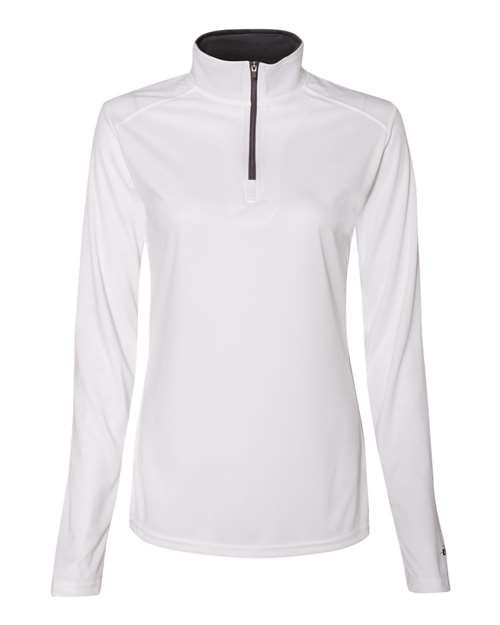 Badger 4103 Women’s B-Core Quarter-Zip Pullover - White/ Graphite - front