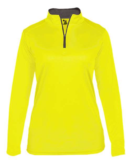 Badger 4103 Women’s B-Core Quarter-Zip Pullover - Safety Yellow Green/ Graphite - front